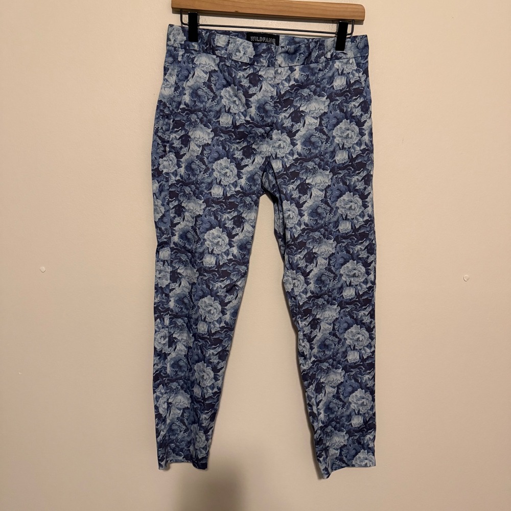 Wildfang Empower Trouser Pants Size 2 Blue Floral Tapered Slim Ankle Career